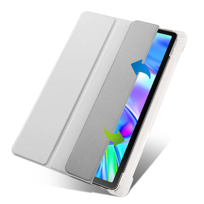 For Lenovo Tab P11 Gen 2 Tri-Fold Stand Case PU Leather Transparent Back Tablet Cover with Pencil Slot
