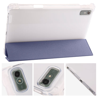 For Lenovo Tab P11 Gen 2 Tri-Fold Stand Case PU Leather Transparent Back Tablet Cover with Pencil Slot
