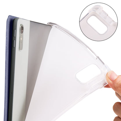 For Lenovo Tab P11 Gen 2 Tri-Fold Stand Case PU Leather Transparent Back Tablet Cover with Pencil Slot