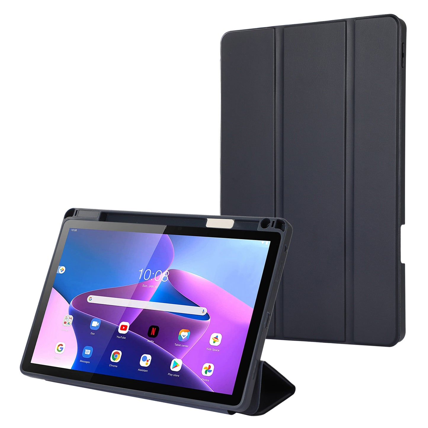 Tri-Fold Stand Cover for Lenovo Tab M10 Plus (3rd Gen) / Xiaoxin Pad 2022 10.6 inch , PU Leather Solid Color Tablet Case with Pen Holder