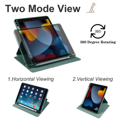 For iPad Air (2013) / Air 2 / iPad 9.7-inch (2017) / (2018) PU Leather+Acrylic Tablet Case Rotary Kickstand Cover with Pen Holder