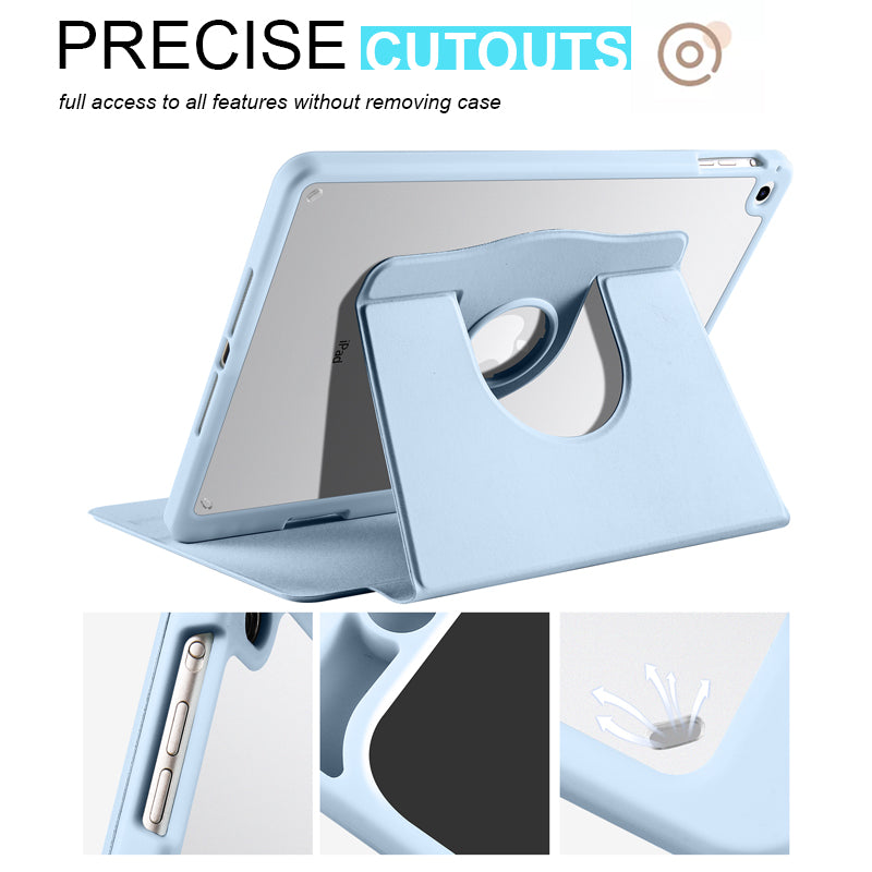 For iPad Air (2013) / Air 2 / iPad 9.7-inch (2017) / (2018) PU Leather+Acrylic Tablet Case Rotary Kickstand Cover with Pen Holder