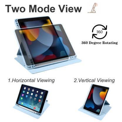 For iPad Air (2013) / Air 2 / iPad 9.7-inch (2017) / (2018) PU Leather+Acrylic Tablet Case Rotary Kickstand Cover with Pen Holder