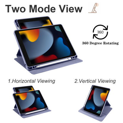 For iPad Air (2013) / Air 2 / iPad 9.7-inch (2017) / (2018) PU Leather+Acrylic Tablet Case Rotary Kickstand Cover with Pen Holder