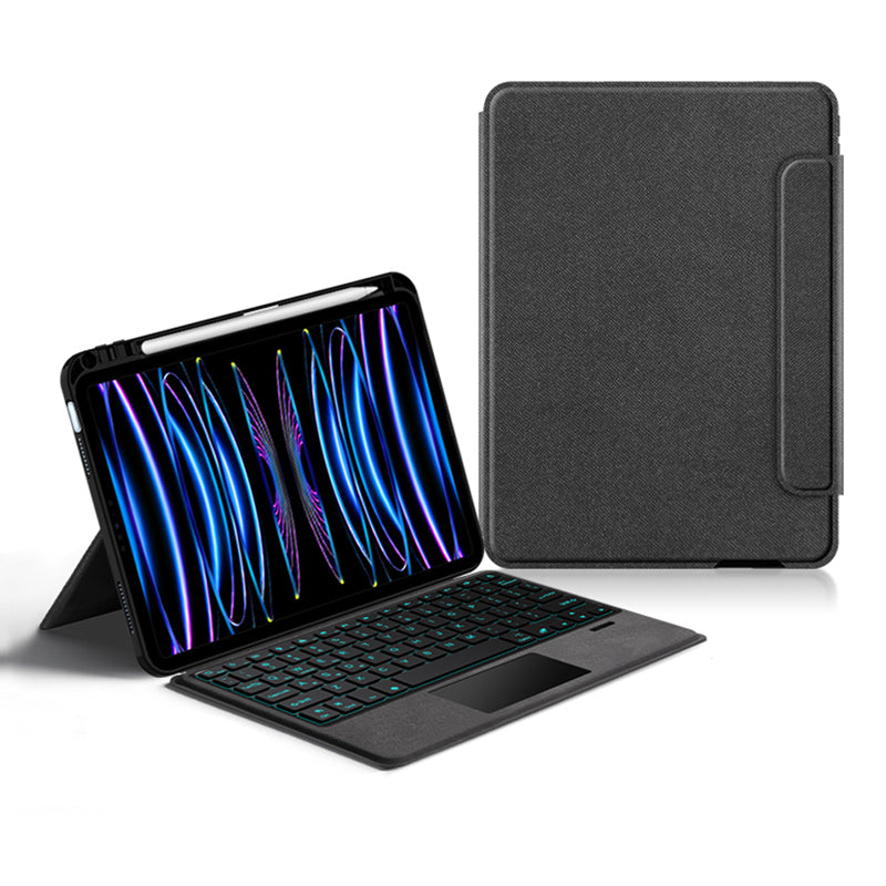 For iPad Pro 11 (2020) / (2021) / (2022) Cool Backlight Typing Keyboard with Genuine Cow Leather Tablet Stand Cover