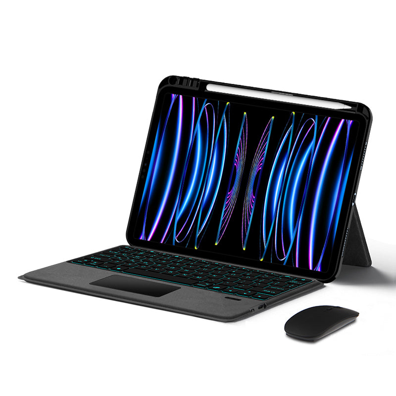 For iPad Pro 11 (2020) / (2021) / (2022) Cool Backlight Typing Keyboard with Genuine Cow Leather Tablet Stand Cover