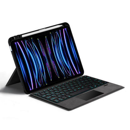 For iPad Pro 11 (2020) / (2021) / (2022) Cool Backlight Typing Keyboard with Genuine Cow Leather Tablet Stand Cover
