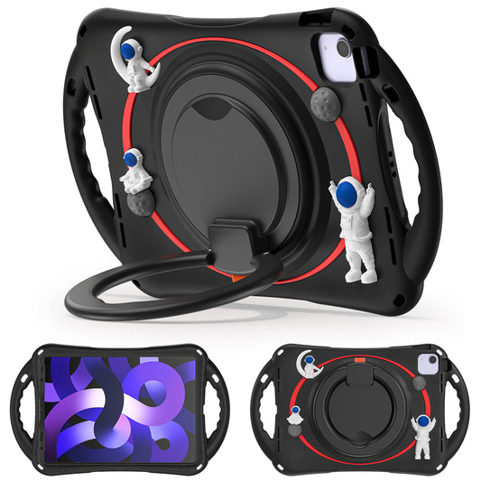 For iPad Air (2022) / (2020) / iPad Pro 11-inch (2018) / (2020) / (2021) / (2022) PC Silicone Case Tablet Case Astronaut Style-B Kickstand Hand Carrying Ring Cover