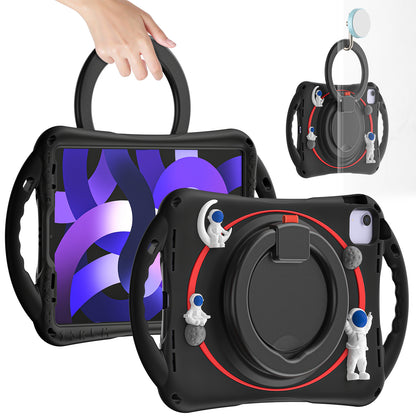 For iPad Air (2022) / (2020) / iPad Pro 11-inch (2018) / (2020) / (2021) / (2022) PC Silicone Case Tablet Case Astronaut Style-B Kickstand Hand Carrying Ring Cover