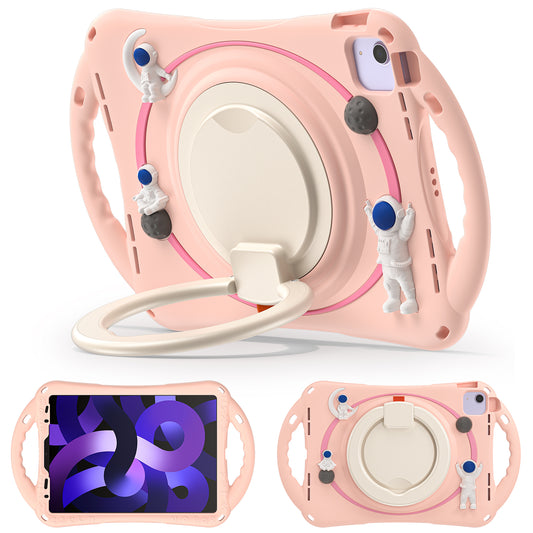 For iPad Air (2022) / (2020) / iPad Pro 11-inch (2018) / (2020) / (2021) / (2022) PC Silicone Case Tablet Case Astronaut Style-B Kickstand Hand Carrying Ring Cover