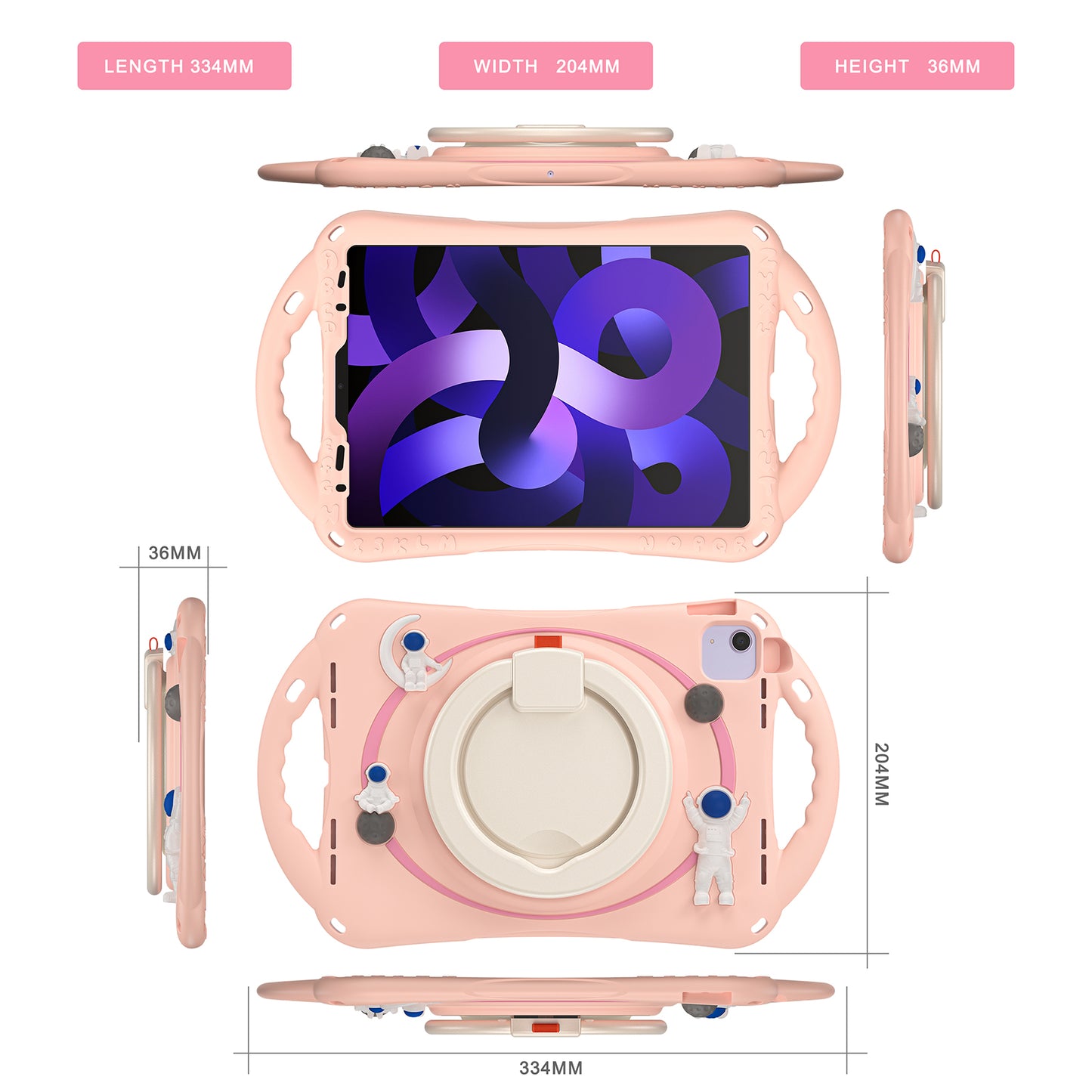 For iPad Air (2022) / (2020) / iPad Pro 11-inch (2018) / (2020) / (2021) / (2022) PC Silicone Case Tablet Case Astronaut Style-B Kickstand Hand Carrying Ring Cover