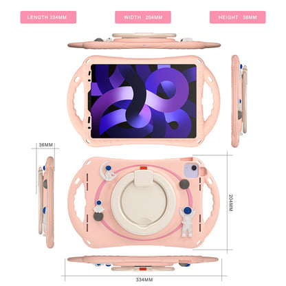 For iPad Air (2022) / (2020) / iPad Pro 11-inch (2018) / (2020) / (2021) / (2022) PC Silicone Case Tablet Case Astronaut Style-B Kickstand Hand Carrying Ring Cover