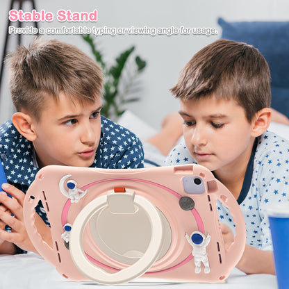 For iPad Air (2022) / (2020) / iPad Pro 11-inch (2018) / (2020) / (2021) / (2022) PC Silicone Case Tablet Case Astronaut Style-B Kickstand Hand Carrying Ring Cover