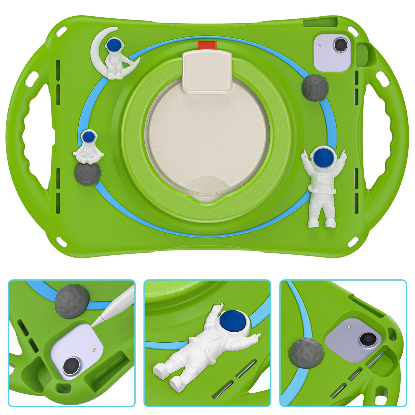 For iPad Air (2022) / (2020) / iPad Pro 11-inch (2018) / (2020) / (2021) / (2022) PC Silicone Case Tablet Case Astronaut Style-B Kickstand Hand Carrying Ring Cover
