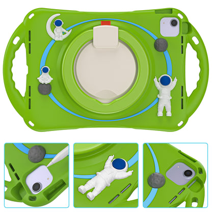 For iPad Air (2022) / (2020) / iPad Pro 11-inch (2018) / (2020) / (2021) / (2022) PC Silicone Case Tablet Case Astronaut Style-B Kickstand Hand Carrying Ring Cover