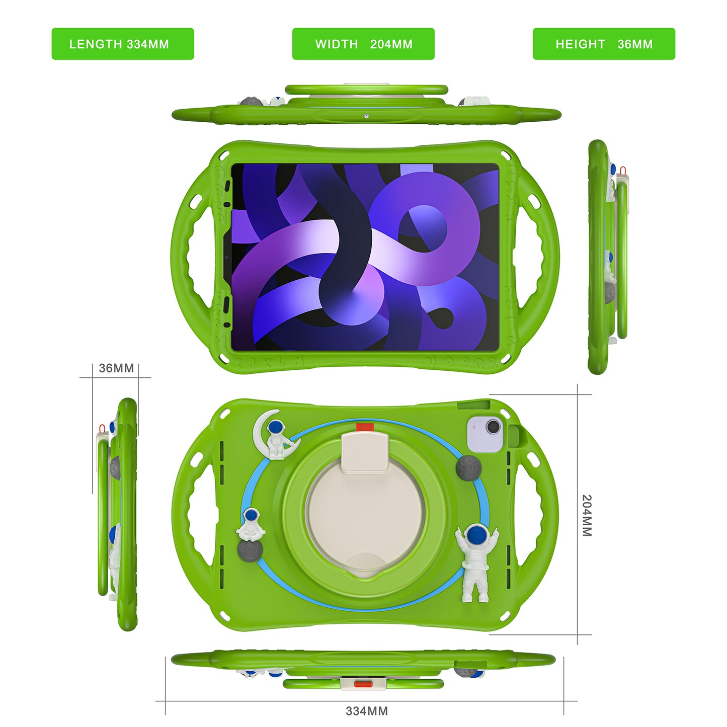 For iPad Air (2022) / (2020) / iPad Pro 11-inch (2018) / (2020) / (2021) / (2022) PC Silicone Case Tablet Case Astronaut Style-B Kickstand Hand Carrying Ring Cover