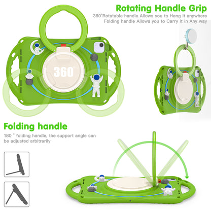 For iPad Air (2022) / (2020) / iPad Pro 11-inch (2018) / (2020) / (2021) / (2022) PC Silicone Case Tablet Case Astronaut Style-B Kickstand Hand Carrying Ring Cover
