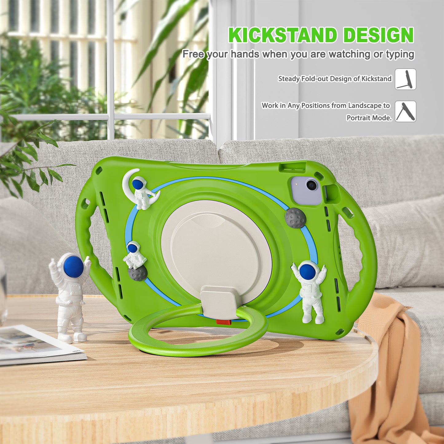 For iPad Air (2022) / (2020) / iPad Pro 11-inch (2018) / (2020) / (2021) / (2022) PC Silicone Case Tablet Case Astronaut Style-B Kickstand Hand Carrying Ring Cover