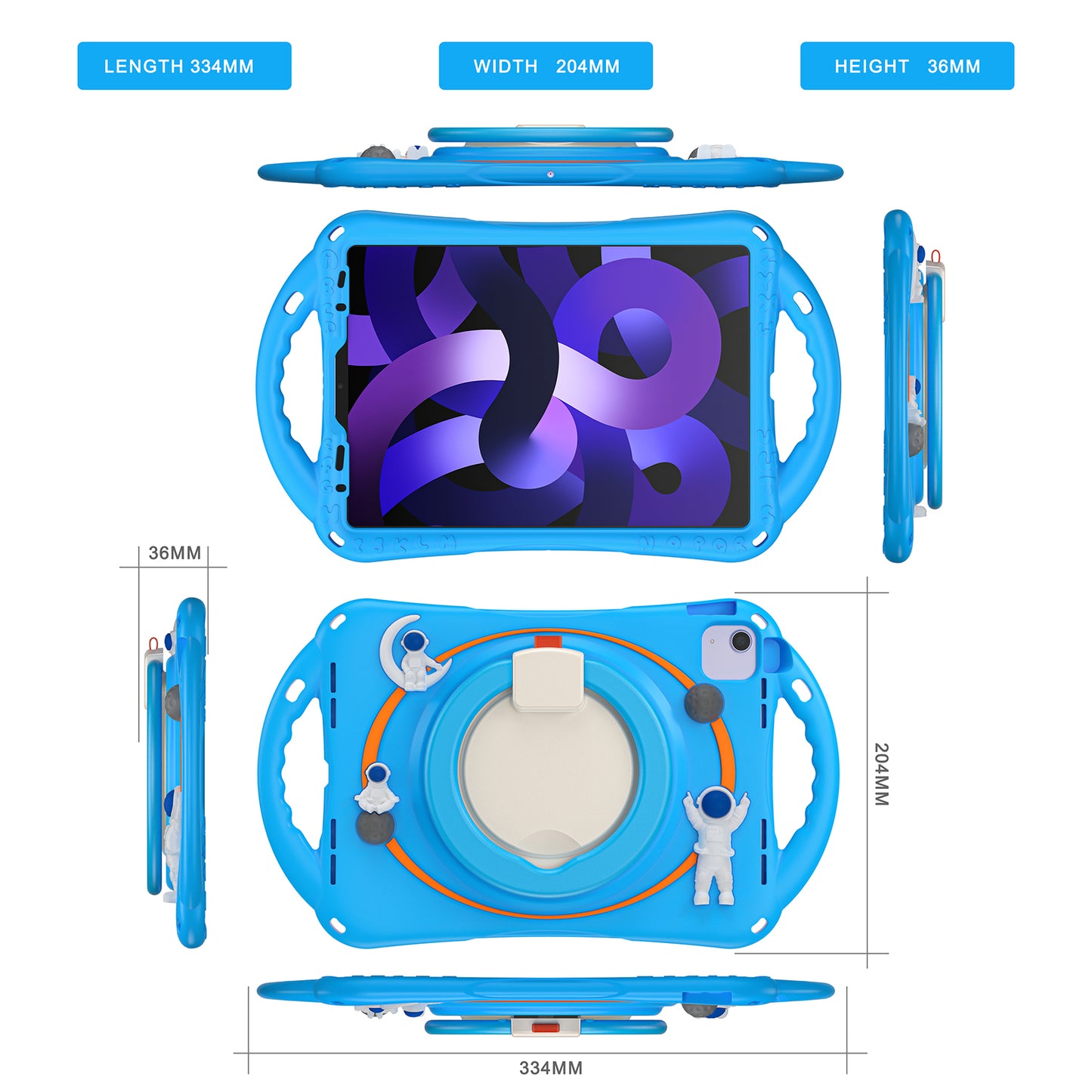 For iPad Air (2022) / (2020) / iPad Pro 11-inch (2018) / (2020) / (2021) / (2022) PC Silicone Case Tablet Case Astronaut Style-B Kickstand Hand Carrying Ring Cover