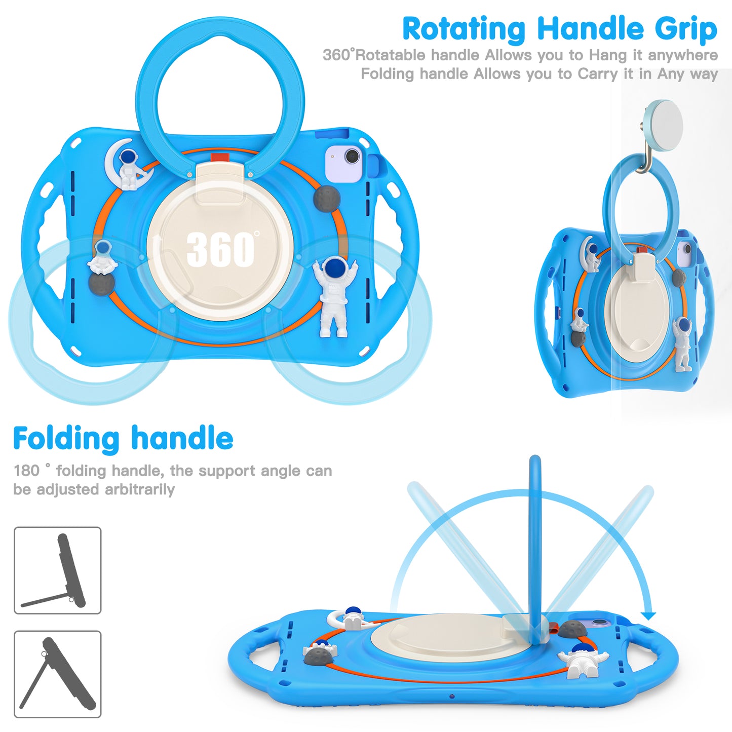 For iPad Air (2022) / (2020) / iPad Pro 11-inch (2018) / (2020) / (2021) / (2022) PC Silicone Case Tablet Case Astronaut Style-B Kickstand Hand Carrying Ring Cover
