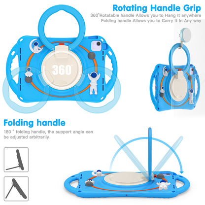 For iPad Air (2022) / (2020) / iPad Pro 11-inch (2018) / (2020) / (2021) / (2022) PC Silicone Case Tablet Case Astronaut Style-B Kickstand Hand Carrying Ring Cover