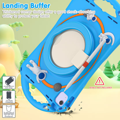 For iPad Air (2022) / (2020) / iPad Pro 11-inch (2018) / (2020) / (2021) / (2022) PC Silicone Case Tablet Case Astronaut Style-B Kickstand Hand Carrying Ring Cover