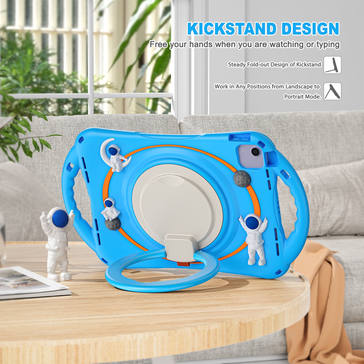 For iPad Air (2022) / (2020) / iPad Pro 11-inch (2018) / (2020) / (2021) / (2022) PC Silicone Case Tablet Case Astronaut Style-B Kickstand Hand Carrying Ring Cover