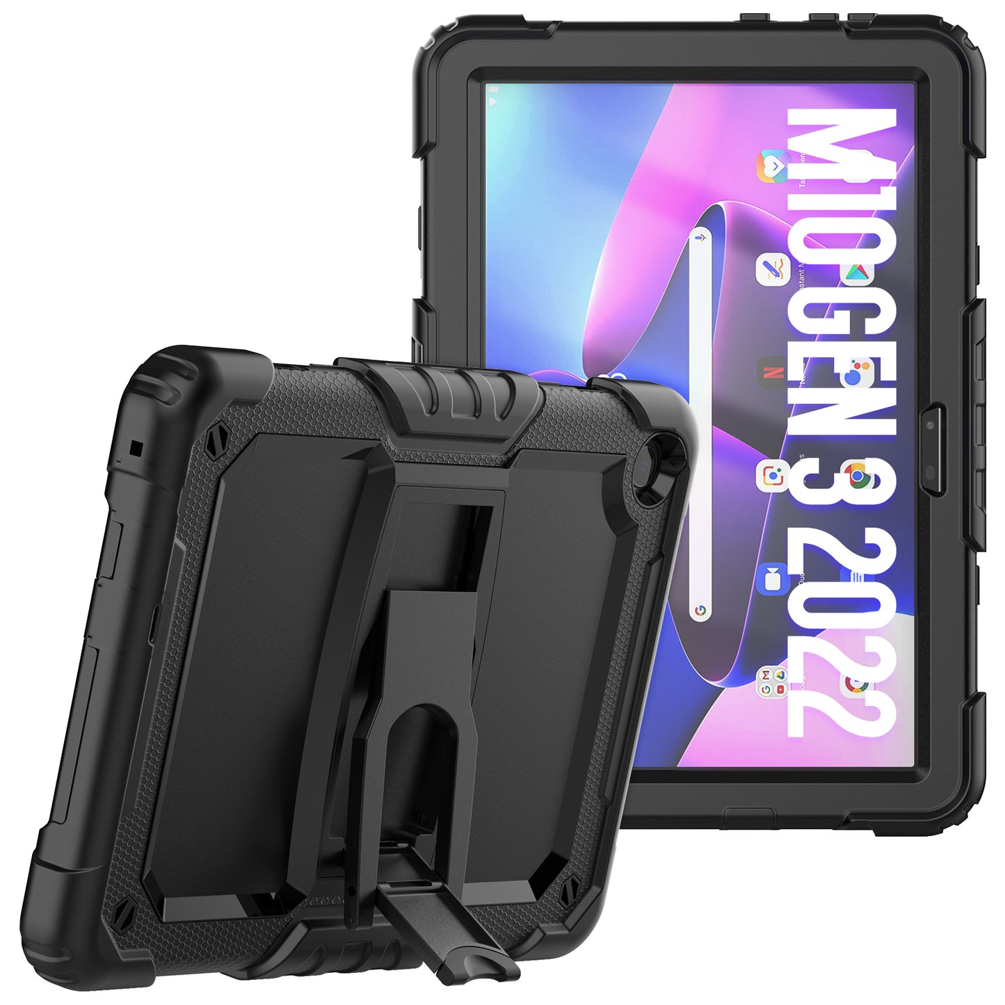 For Lenovo Tab M10 (Gen 3) TB-328F Anti-Scratch Silicone+PC Tablet Case Kickstand Cover with Strap