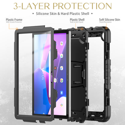 For Lenovo Tab M10 (Gen 3) TB-328F Anti-Scratch Silicone+PC Tablet Case Kickstand Cover with Strap