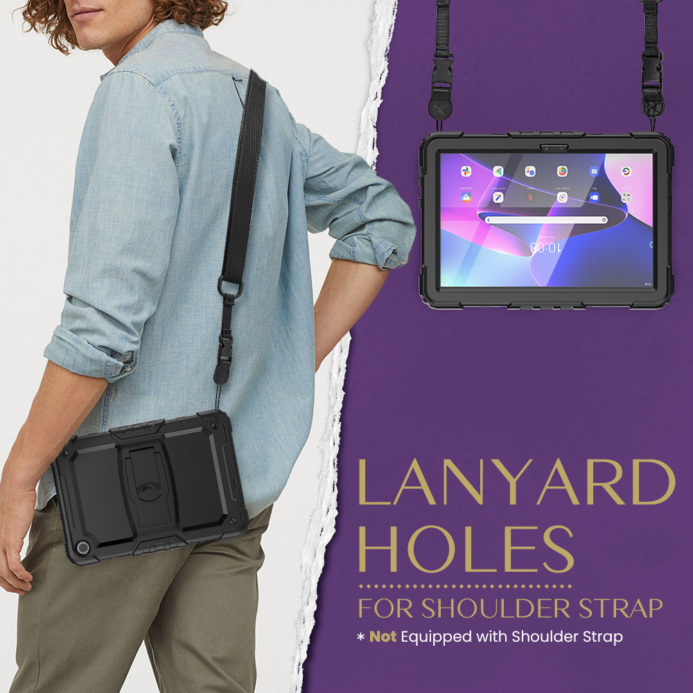 For Lenovo Tab M10 (Gen 3) TB-328F Anti-Scratch Silicone+PC Tablet Case Kickstand Cover with Strap