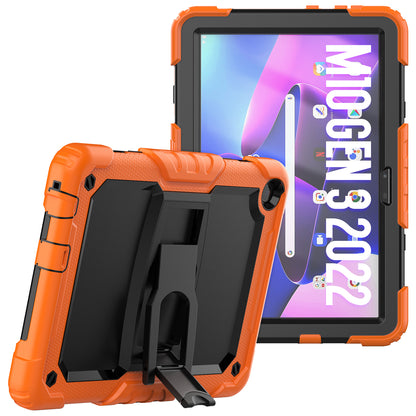 For Lenovo Tab M10 (Gen 3) TB-328F Anti-Scratch Silicone+PC Tablet Case Kickstand Cover with Strap