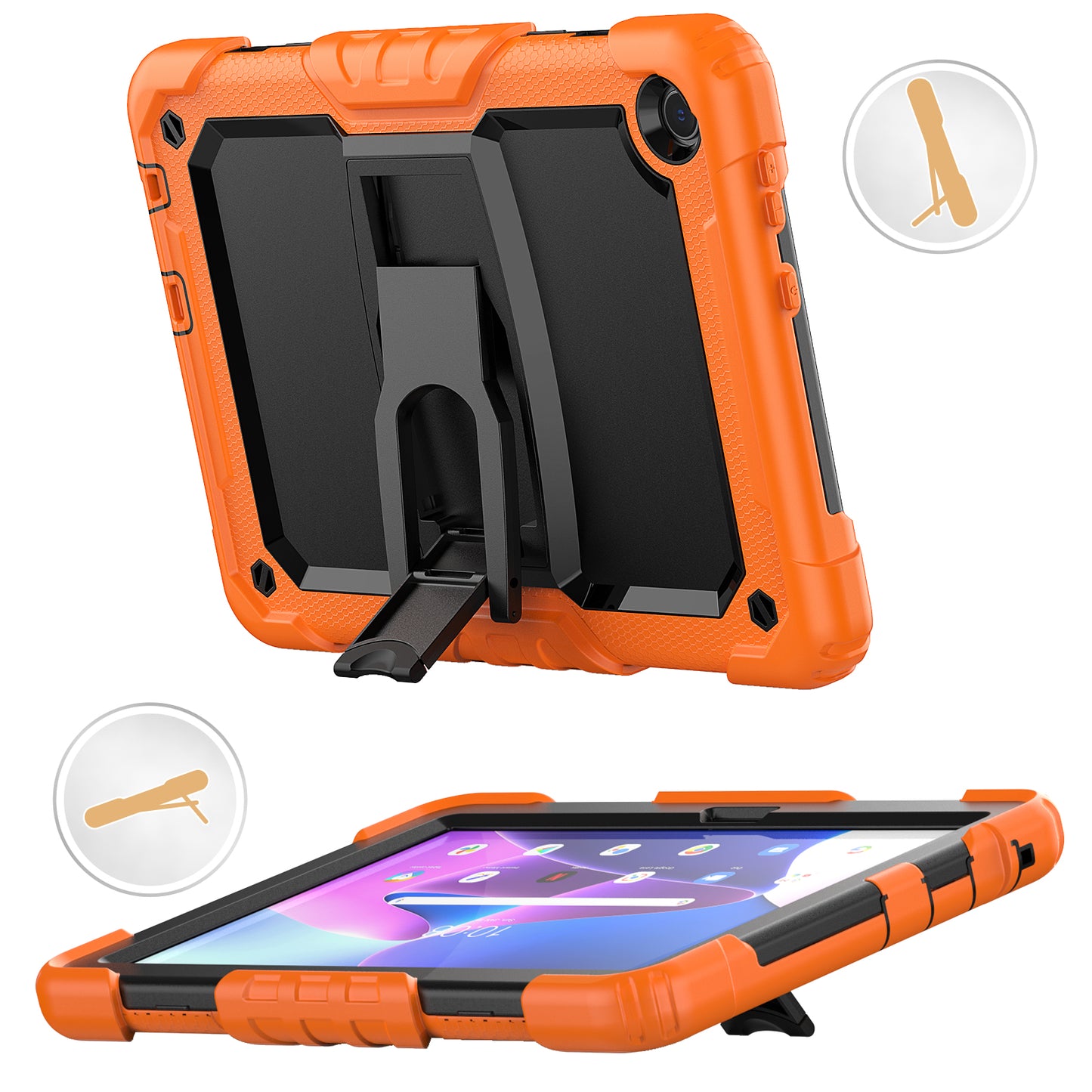For Lenovo Tab M10 (Gen 3) TB-328F Anti-Scratch Silicone+PC Tablet Case Kickstand Cover with Strap