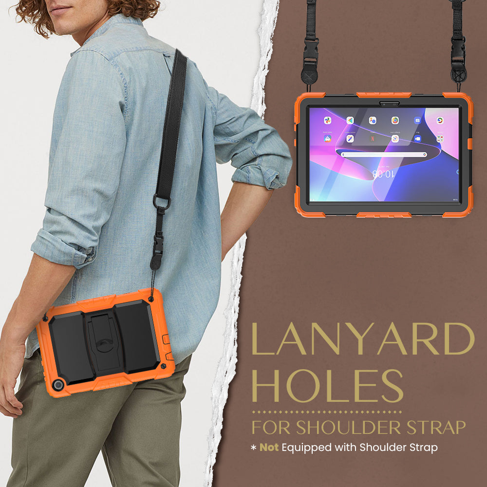 For Lenovo Tab M10 (Gen 3) TB-328F Anti-Scratch Silicone+PC Tablet Case Kickstand Cover with Strap