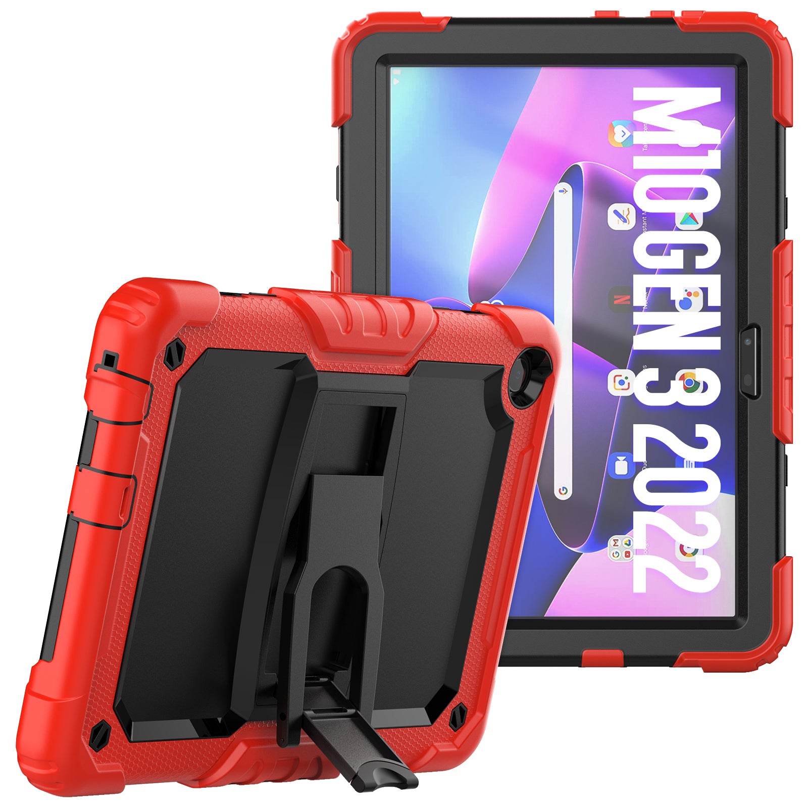 For Lenovo Tab M10 (Gen 3) TB-328F Anti-Scratch Silicone+PC Tablet Case Kickstand Cover with Strap