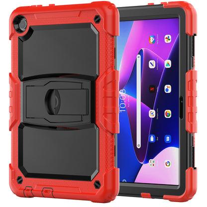 For Lenovo Tab M10 (Gen 3) TB-328F Anti-Scratch Silicone+PC Tablet Case Kickstand Cover with Strap
