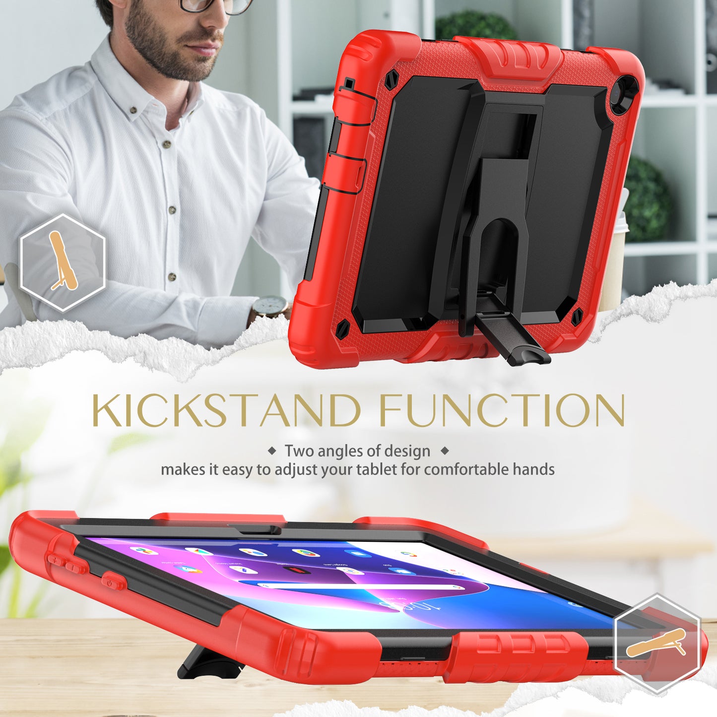 For Lenovo Tab M10 (Gen 3) TB-328F Anti-Scratch Silicone+PC Tablet Case Kickstand Cover with Strap