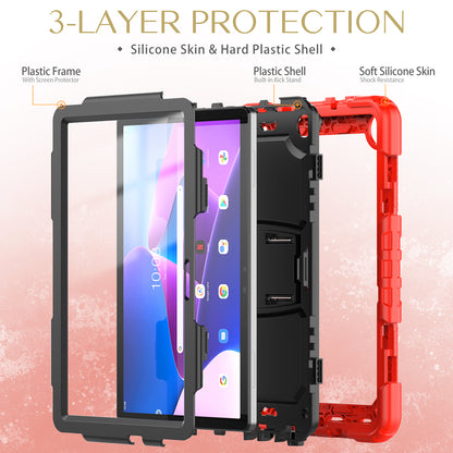 For Lenovo Tab M10 (Gen 3) TB-328F Anti-Scratch Silicone+PC Tablet Case Kickstand Cover with Strap