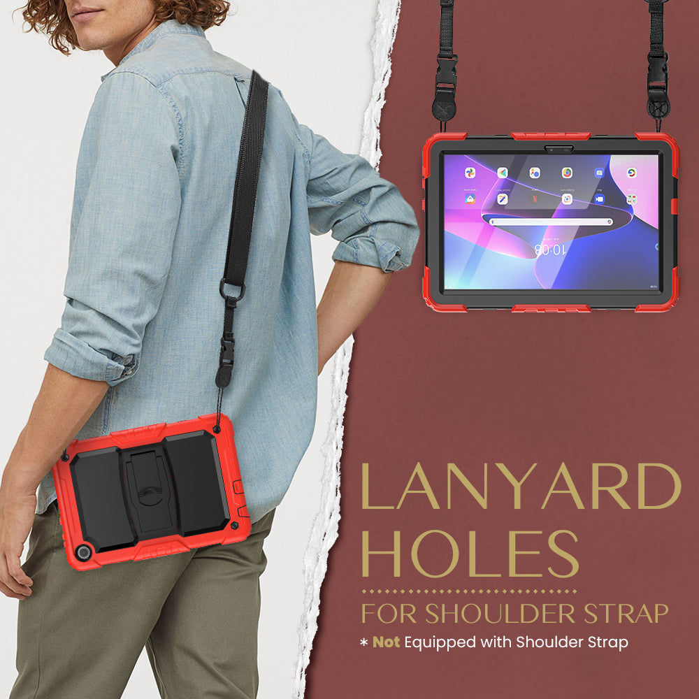 For Lenovo Tab M10 (Gen 3) TB-328F Anti-Scratch Silicone+PC Tablet Case Kickstand Cover with Strap