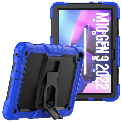 For Lenovo Tab M10 (Gen 3) TB-328F Anti-Scratch Silicone+PC Tablet Case Kickstand Cover with Strap