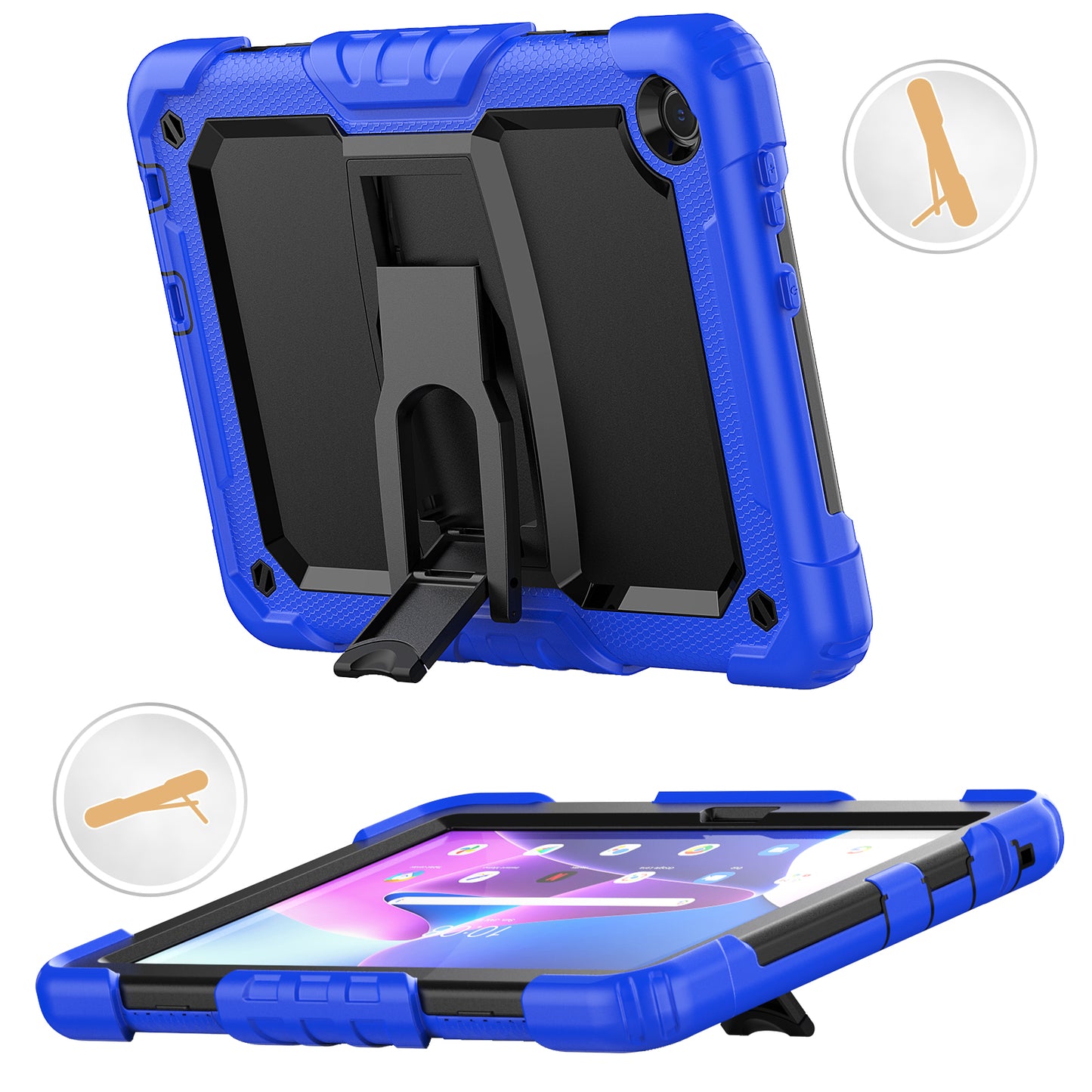 For Lenovo Tab M10 (Gen 3) TB-328F Anti-Scratch Silicone+PC Tablet Case Kickstand Cover with Strap