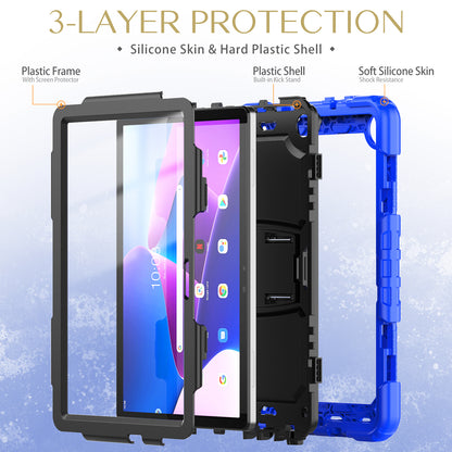 For Lenovo Tab M10 (Gen 3) TB-328F Anti-Scratch Silicone+PC Tablet Case Kickstand Cover with Strap