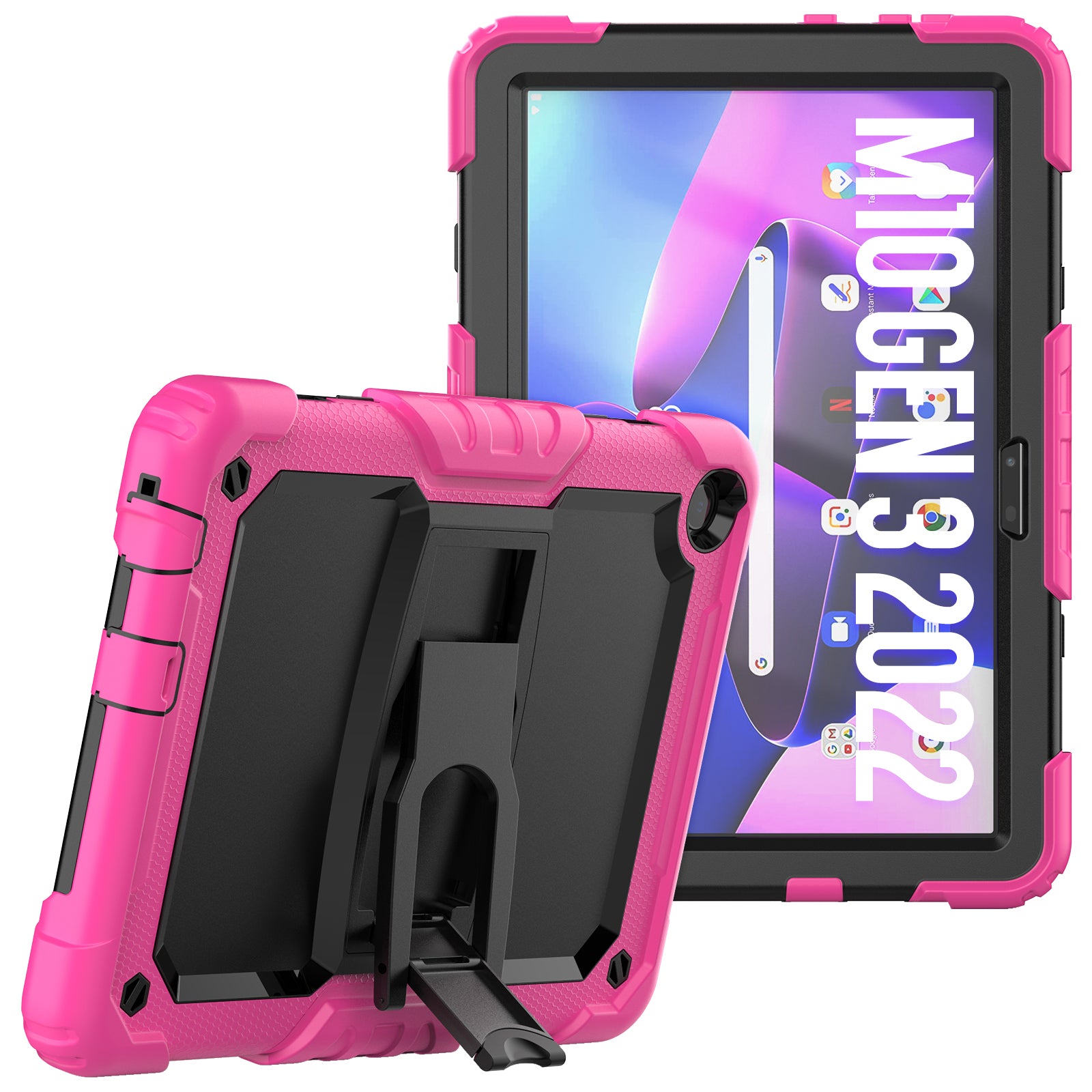 For Lenovo Tab M10 (Gen 3) TB-328F Anti-Scratch Silicone+PC Tablet Case Kickstand Cover with Strap
