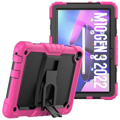 For Lenovo Tab M10 (Gen 3) TB-328F Anti-Scratch Silicone+PC Tablet Case Kickstand Cover with Strap