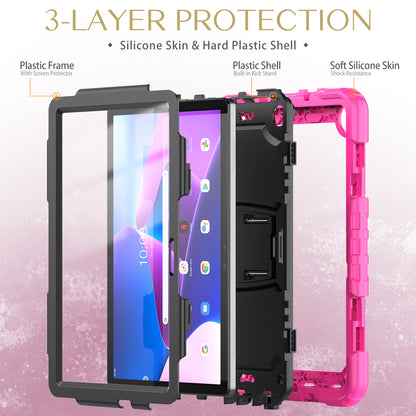 For Lenovo Tab M10 (Gen 3) TB-328F Anti-Scratch Silicone+PC Tablet Case Kickstand Cover with Strap