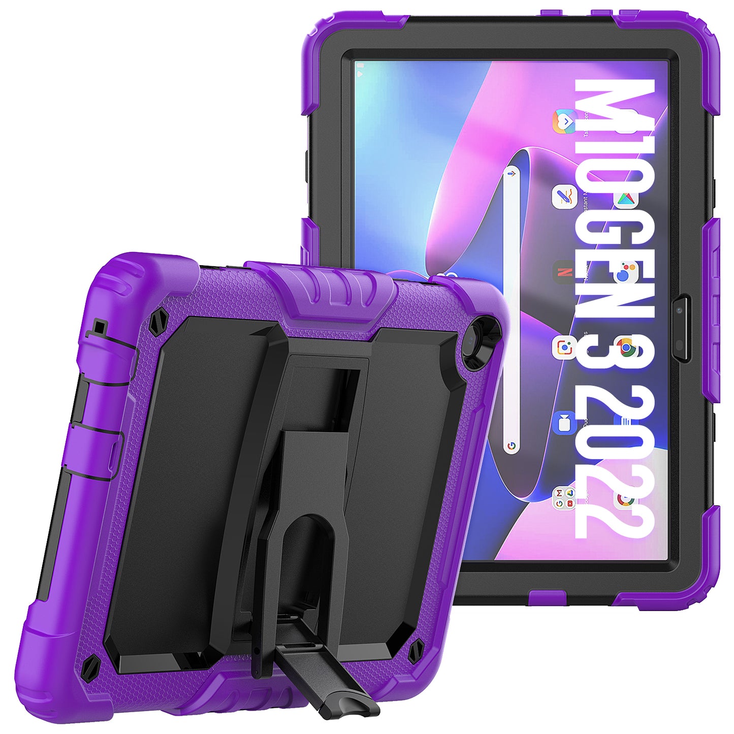 For Lenovo Tab M10 (Gen 3) TB-328F Anti-Scratch Silicone+PC Tablet Case Kickstand Cover with Strap