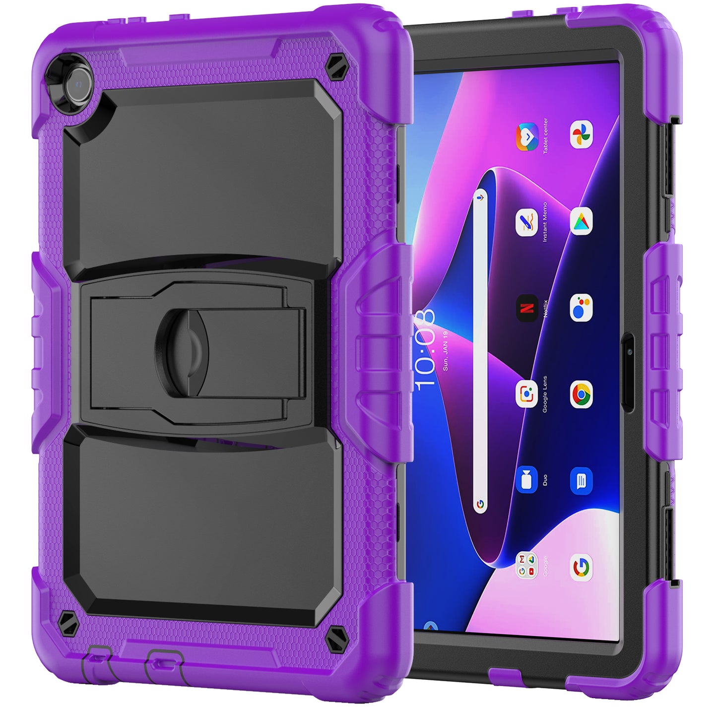 For Lenovo Tab M10 (Gen 3) TB-328F Anti-Scratch Silicone+PC Tablet Case Kickstand Cover with Strap