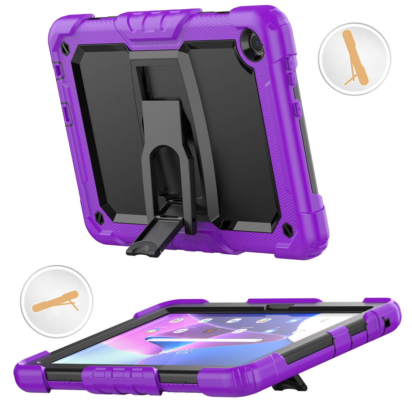 For Lenovo Tab M10 (Gen 3) TB-328F Anti-Scratch Silicone+PC Tablet Case Kickstand Cover with Strap