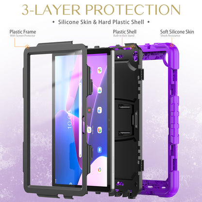 For Lenovo Tab M10 (Gen 3) TB-328F Anti-Scratch Silicone+PC Tablet Case Kickstand Cover with Strap