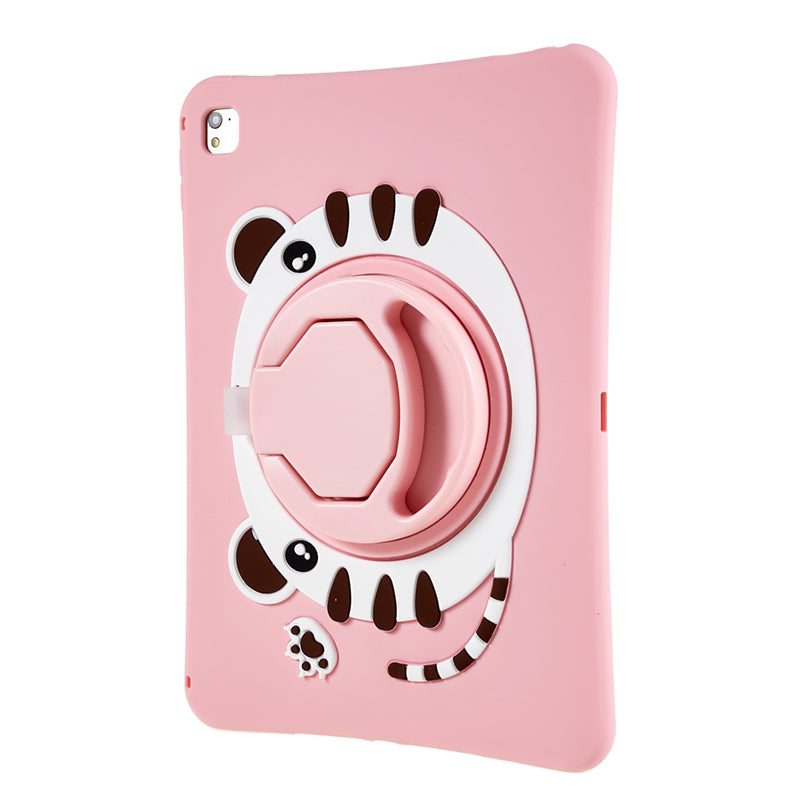 For iPad Air (2013) / Air 2 / iPad 9.7-inch (2017) / (2018) / Pro 9.7 inch (2016) Rotary Kickstand Tablet Case Cat Style PC+Silicone Cover