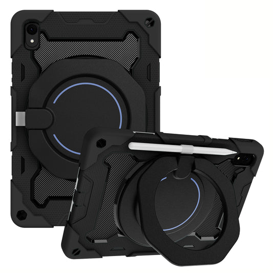 For Huawei MatePad 11 (2023) Silicone+PC Protective Case Rotating Handle Kickstand Tablet Cover with Pencil Holder and Shoulder Strap